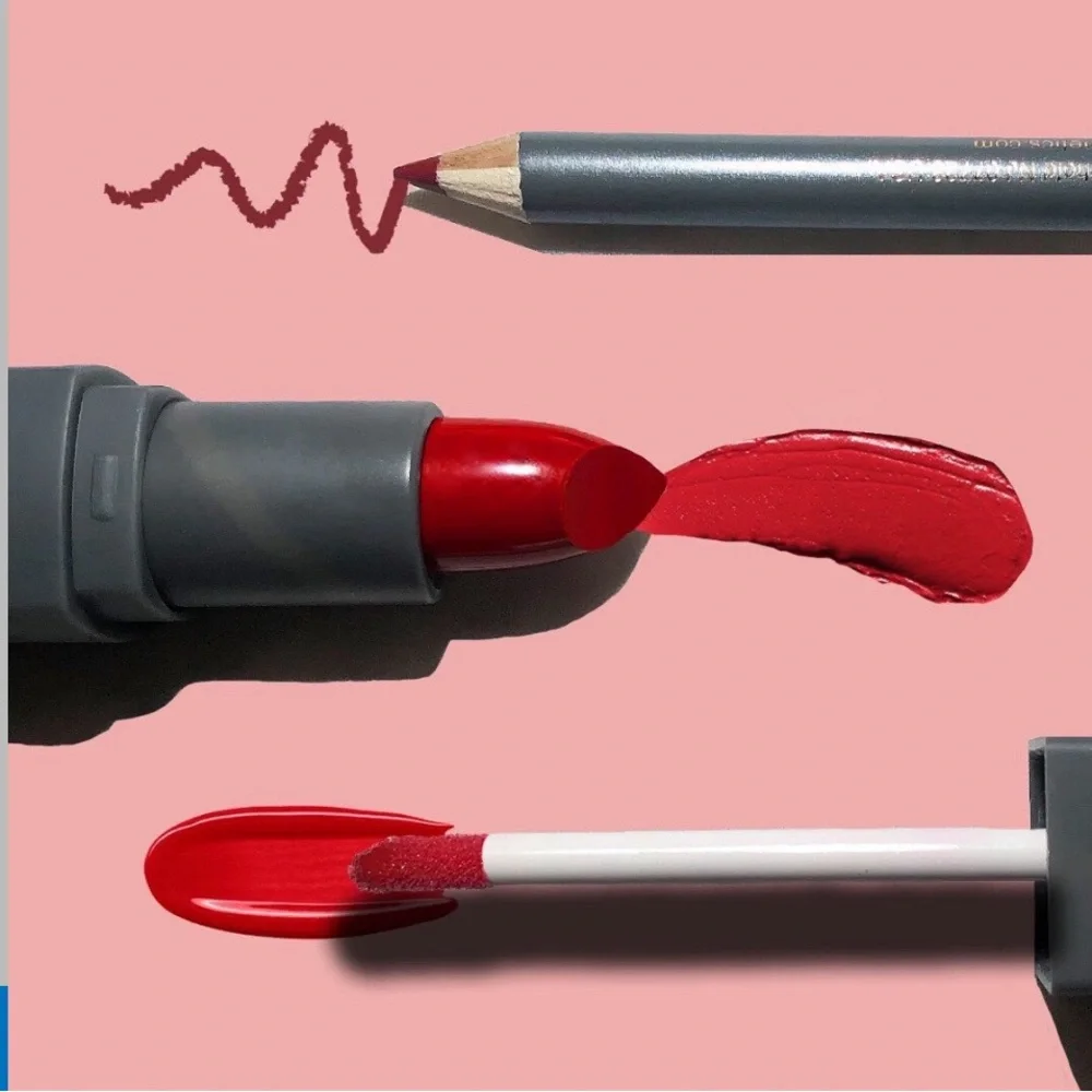 4pc KAB COSMETICS Cherry Pie Lip kit  with Liner Gloss Cream Lipstick &Sharpener